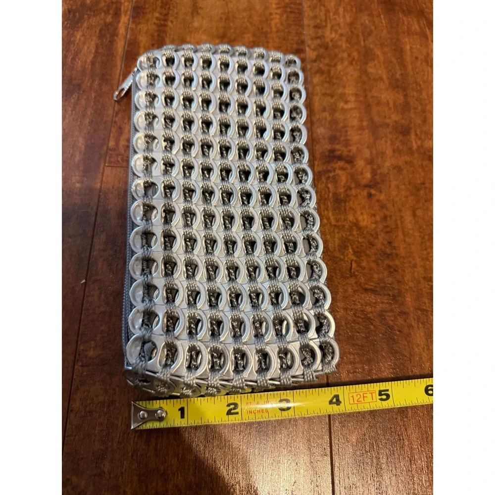 Escama Studio Recycled Aluminum Pop Tab Clutch Bag Silver Metallic Handcrafted